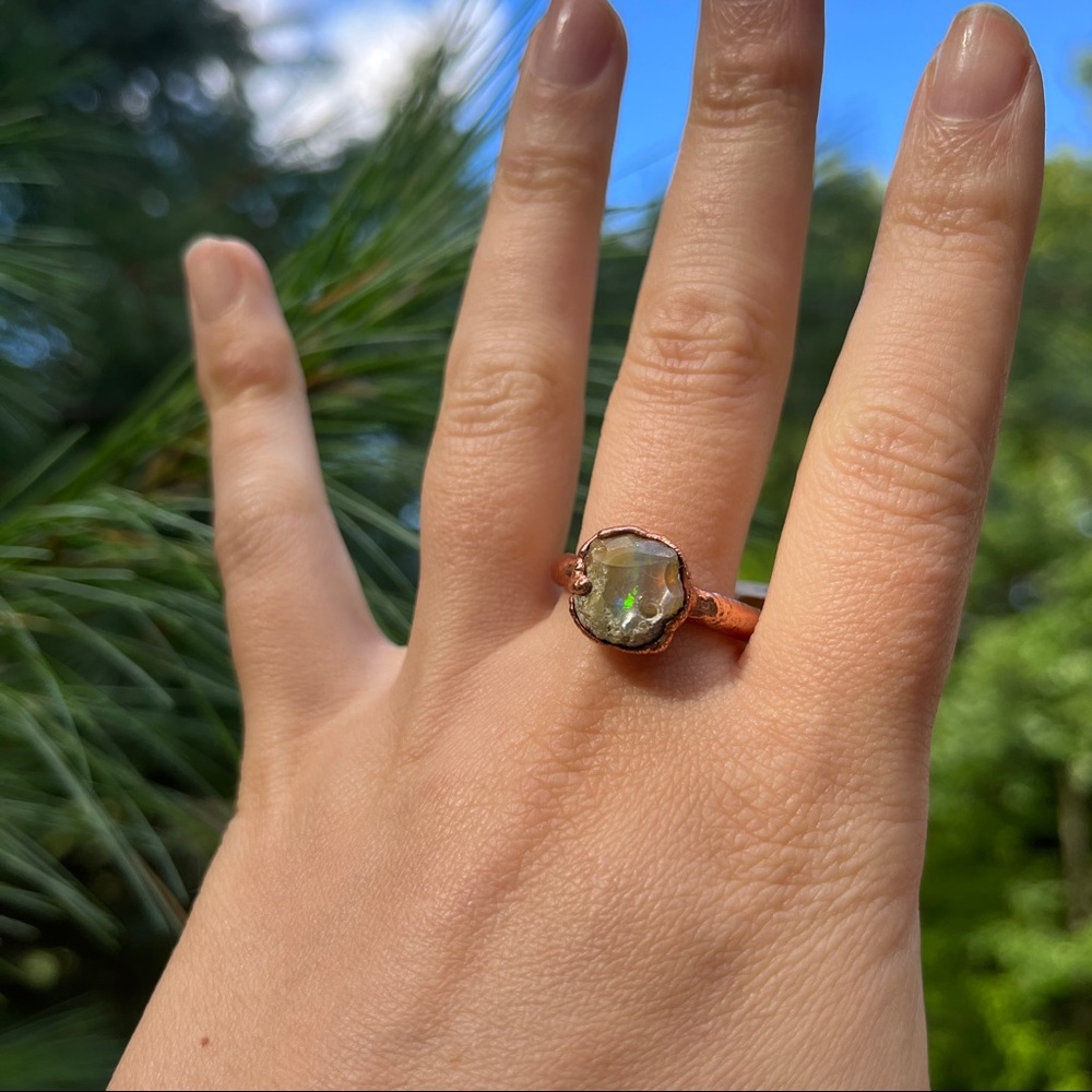 Handmade Raw Opal Gemstone Copper Ring